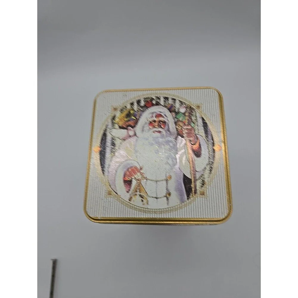 Vintage Victorian Christmas Tin Father Christmas  Santa Claus Gold Trimmed